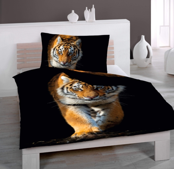 Satin Bettwäsche Tiger, abgepasste Kissen – Bild 4