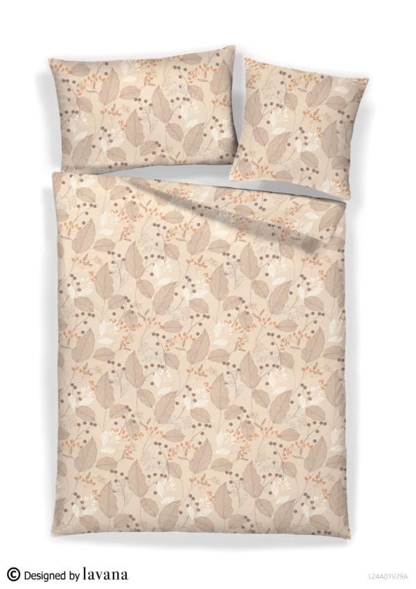Satin Linge de lit Feuilles marron Allover