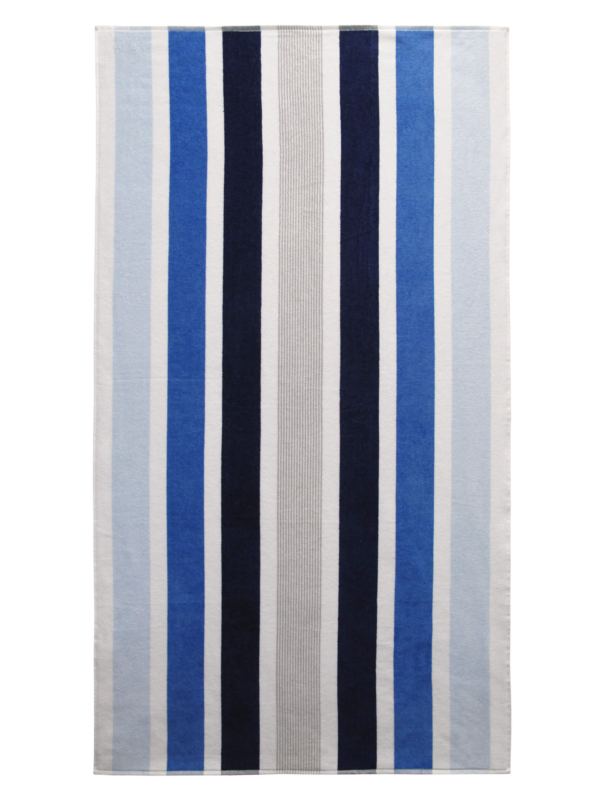 Strandtuch Velours Jacquard - Blockstreifen blau