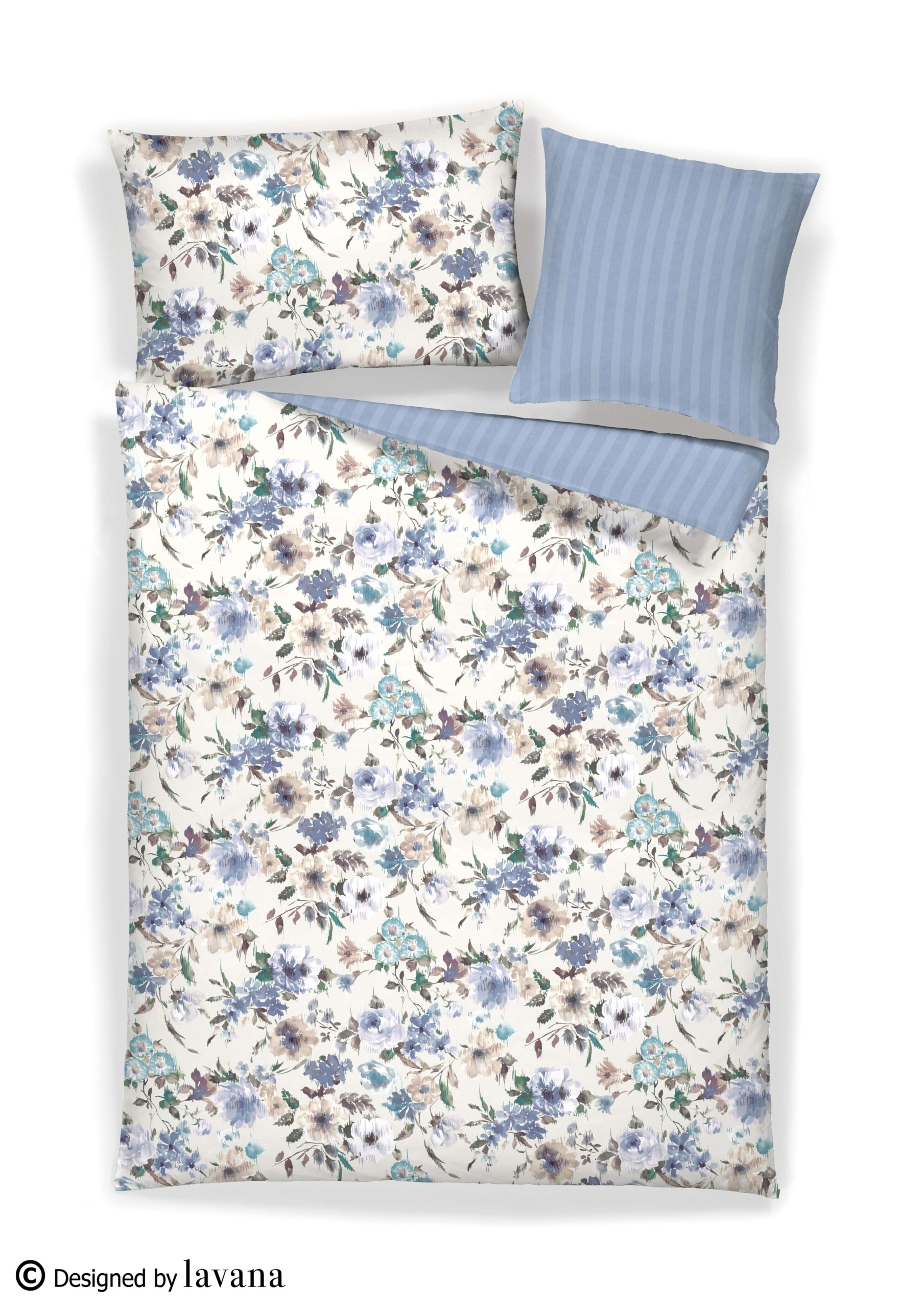 Satin Bettwäsche Aqua Flora, Wende