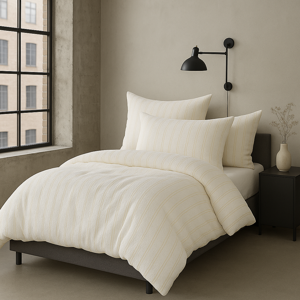 Gewobener Seersucker Bettwäsche Streifen gelb